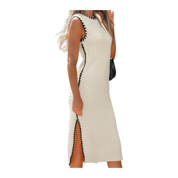Cupshe Womens Live Life at the Beach Cream Knit Bodycon Midi Dress Size M NWT - Picture 2 of 10
